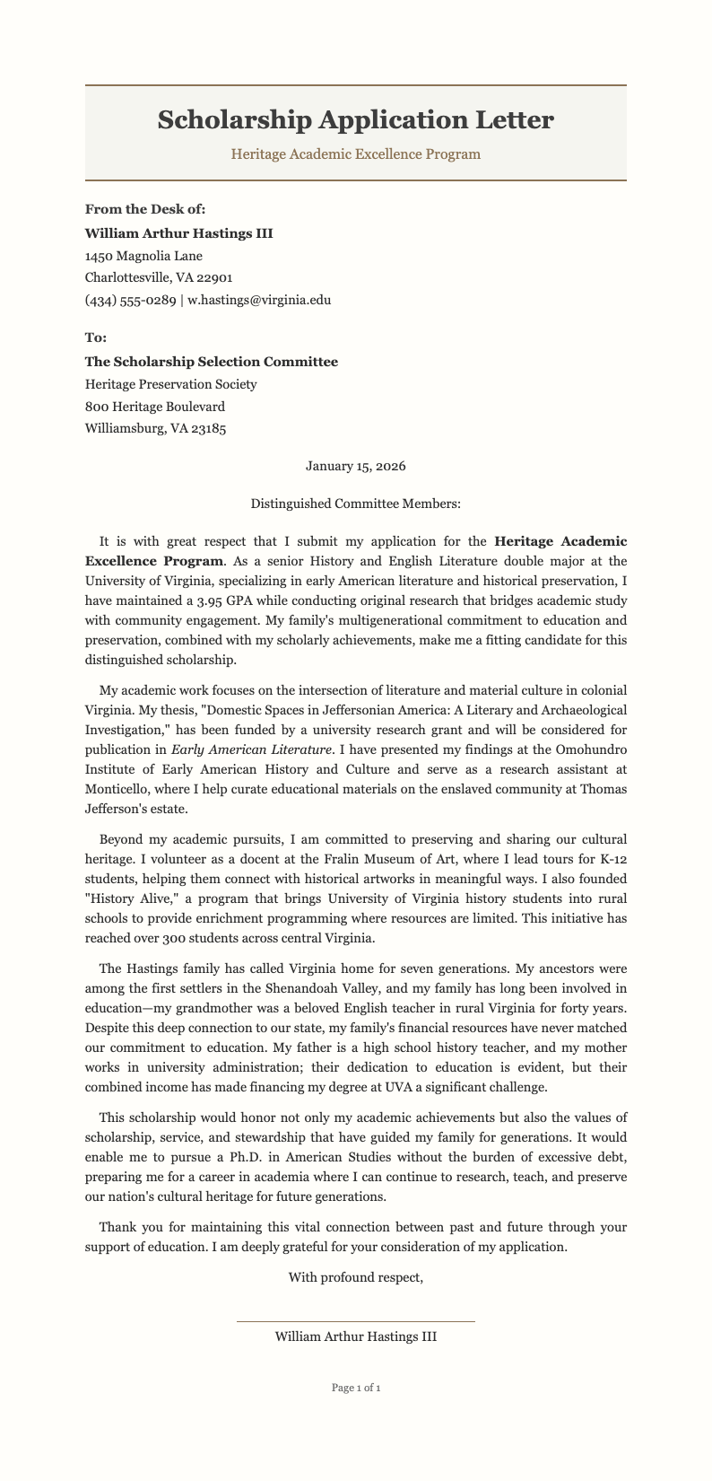 Traditional Serif Scholarship Letter